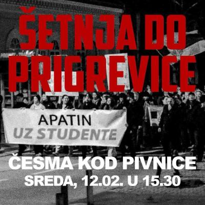 Apatinci šetaju do Prigrevice na skup podrške studentima