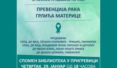 Obeležavanje Nedelje prevencije raka grlića materice 29. i 30. januara u Prigrevici